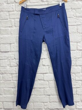 Vince Navy Blue Ankle Trousers Linen Blend Zipper Pockets & Side Detail Size 6